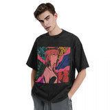 Makima Chainsaw Man Anime Tops Washed T Shirt Streetwear Hip Hop Novelty T-Shirt for Men Women Oversize Printed Tops