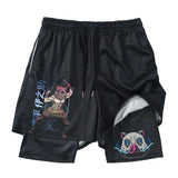 Japanese Anime Demon Slayer Peripheral Shorts Men's and Women's Summer Double Layer Beach Pants Loose Large Size Casual Shorts